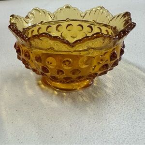 Vintage Fenton Hobnail Amber Candle Holder Bowl